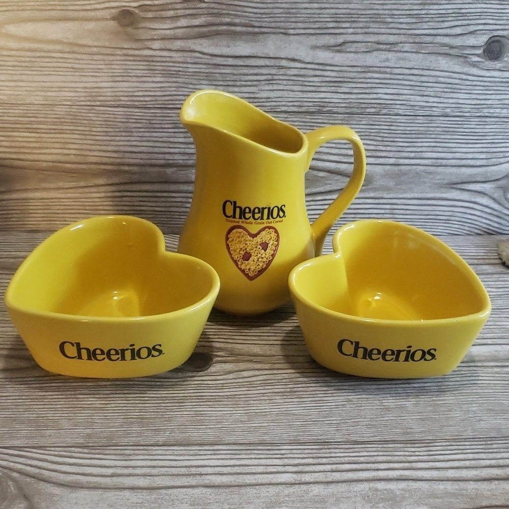 Collectible Cherios ceramic  heart bowls and pitcher